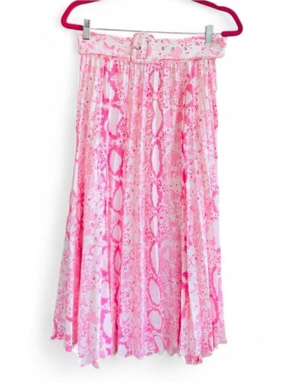 Topshop Pink Snakeskin Print Pleated Midi Skirt – Y2K Coquette Flowy Skirt